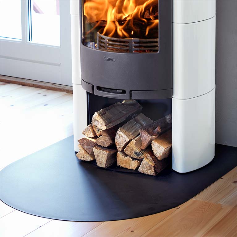 Long floor protector for wood burning stoves