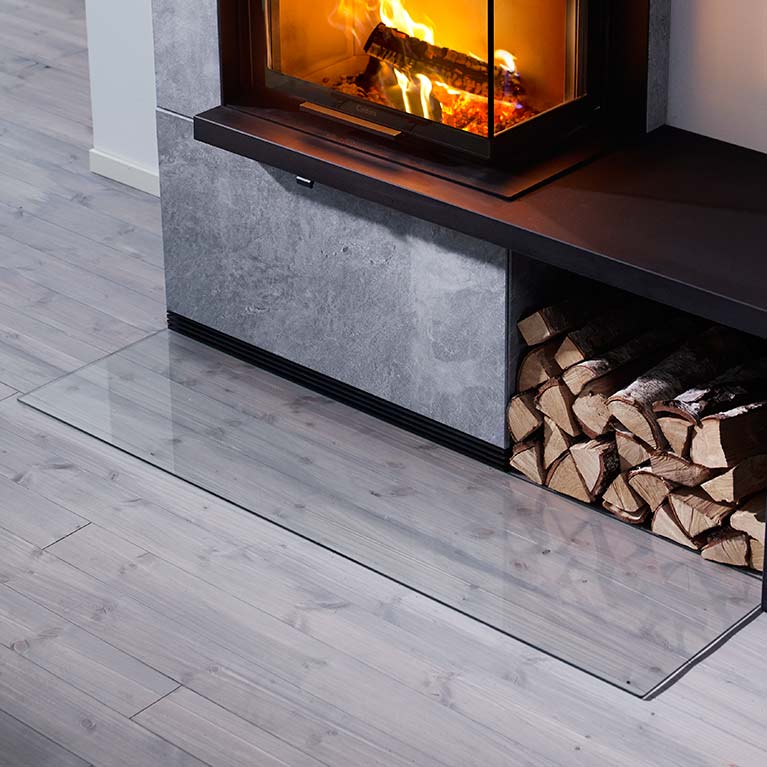 Rectangular floor protector for wood burning stoves