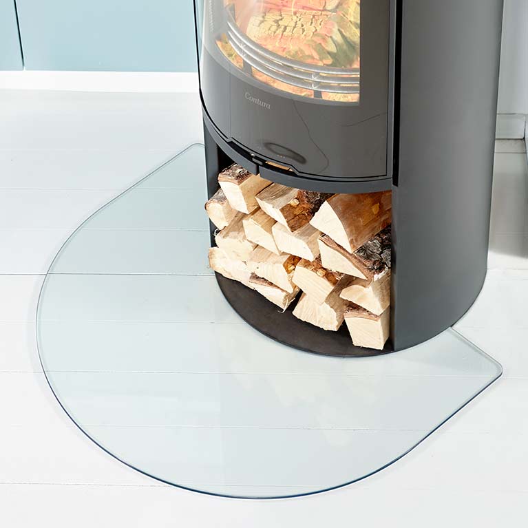Short floor protector for wood burning stoves
