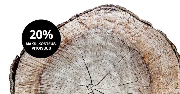 Polttopuun kosteuspitoisuus saa olla enintään 20 %