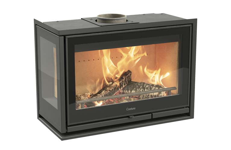 Contura i8g fireplace insert with glass panels on left side