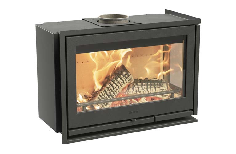 Contura i8 fireplace insert with glass panels on right side