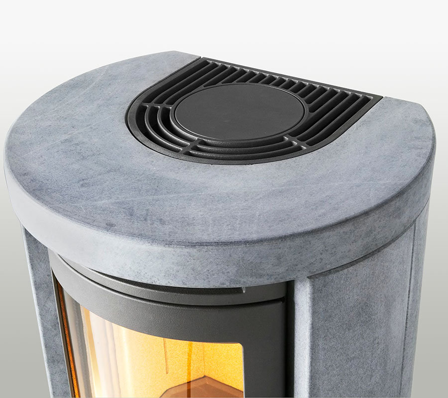 Toppe til brændeovn i fedtsten, glas og støbejern til Contura modeller.