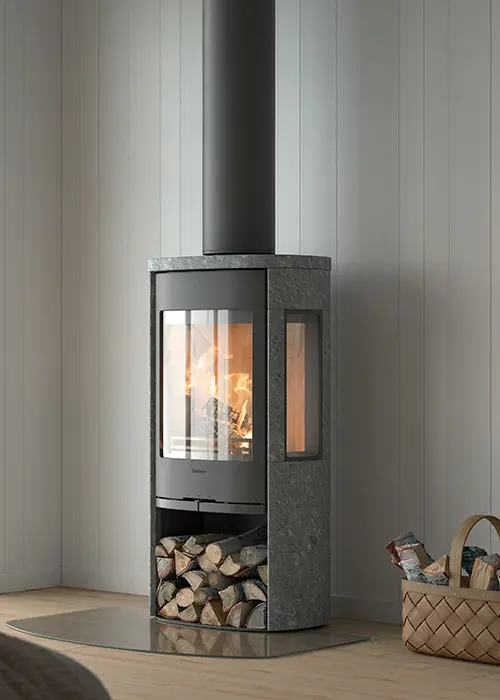 Contura 956T, with grey cast iron, installed in a bright scandinavic house.