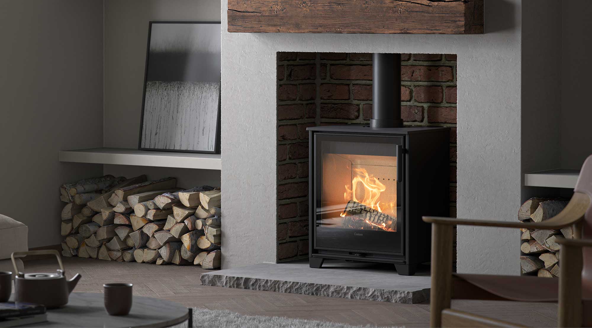 Contura 210 inside a open fireplace