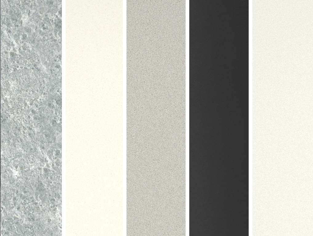 Pierre ollaire, artstone (couleur blanche et gris naturel), acier laqué (noir et blanc)