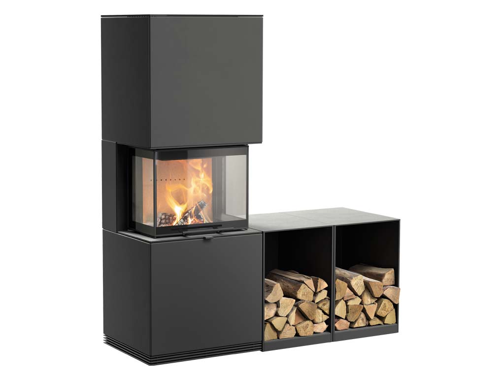 Contura i61 fireplace with two log boxes