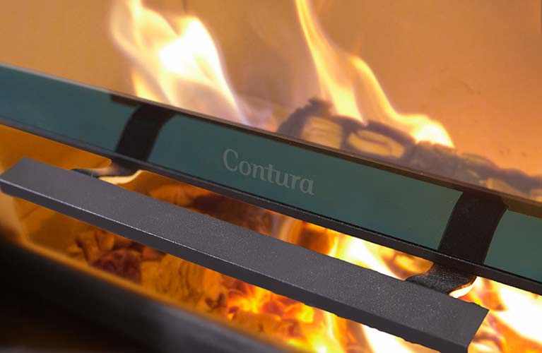 Contura wood stove closeup on details