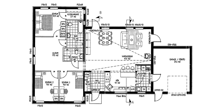 Building plan with wood stove